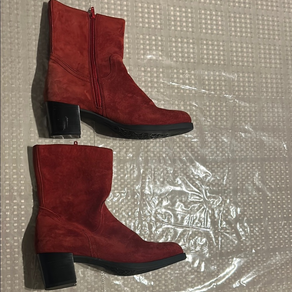 Hush Puppies Red Suede Ankle Booties with Block Heels